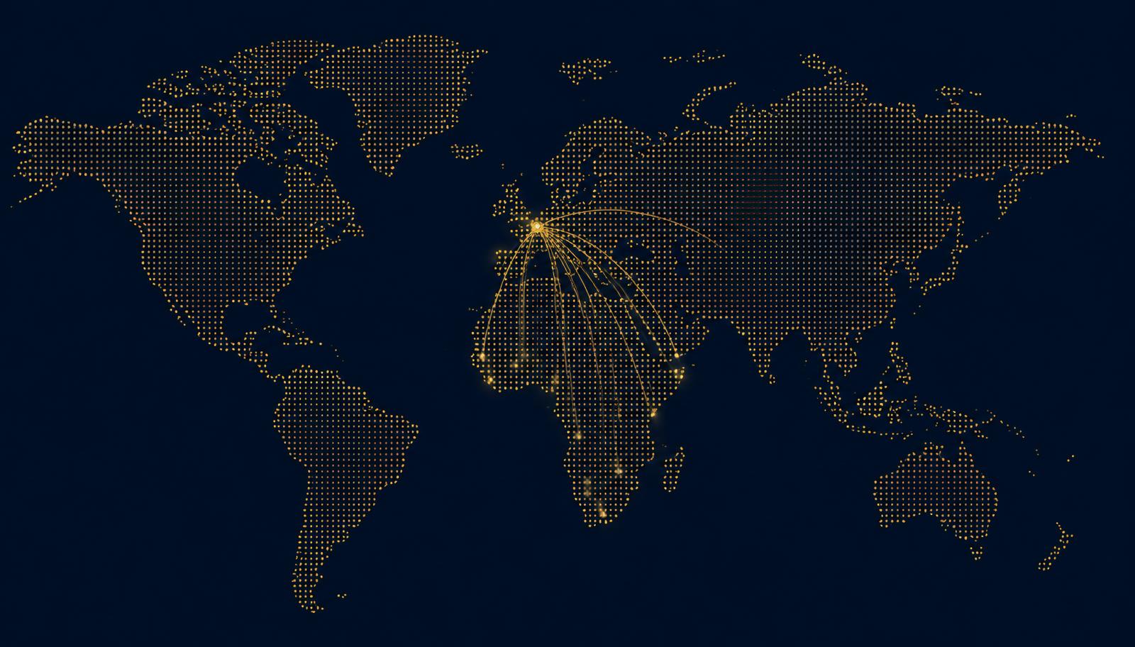 Stylised world map with connection lines